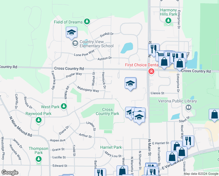 map of restaurants, bars, coffee shops, grocery stores, and more near 488 Basswood Avenue in Verona