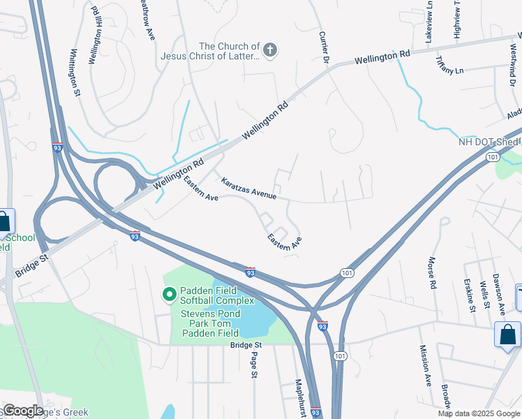 map of restaurants, bars, coffee shops, grocery stores, and more near 90 Eastern Avenue in Manchester