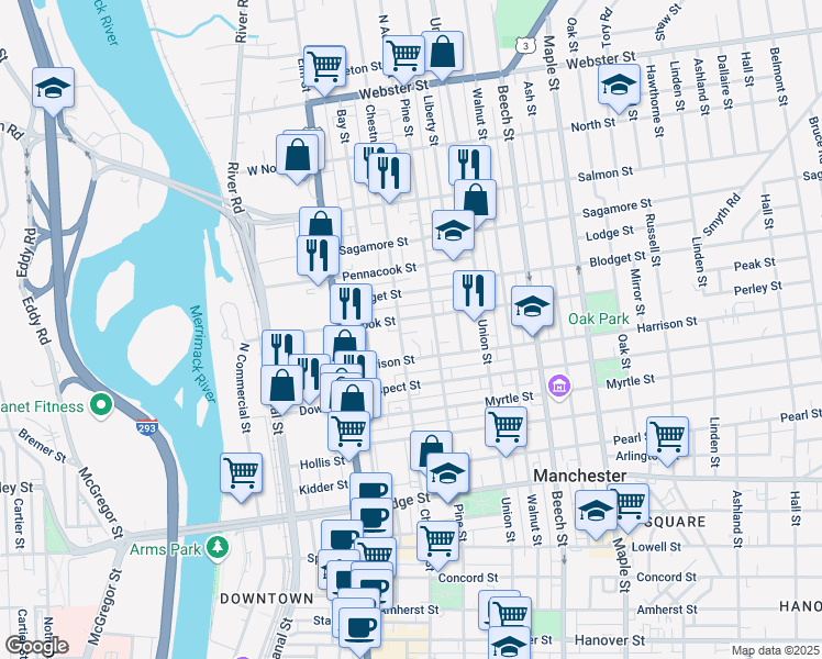 map of restaurants, bars, coffee shops, grocery stores, and more near 48 Brook Street in Manchester