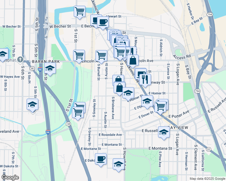 map of restaurants, bars, coffee shops, grocery stores, and more near 330 East Wilson Street in Milwaukee