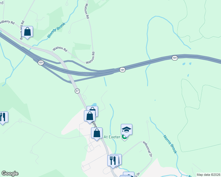 map of restaurants, bars, coffee shops, grocery stores, and more near Epping Road in Exeter