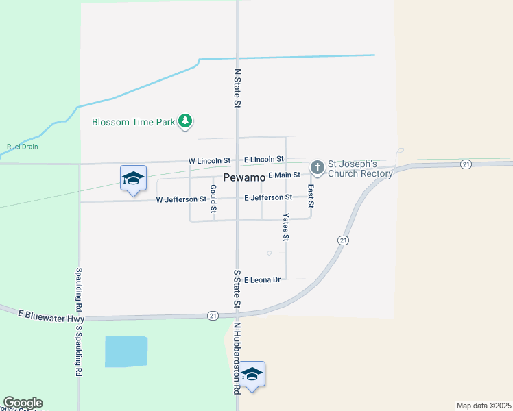 map of restaurants, bars, coffee shops, grocery stores, and more near 212 East Jefferson Street in Pewamo