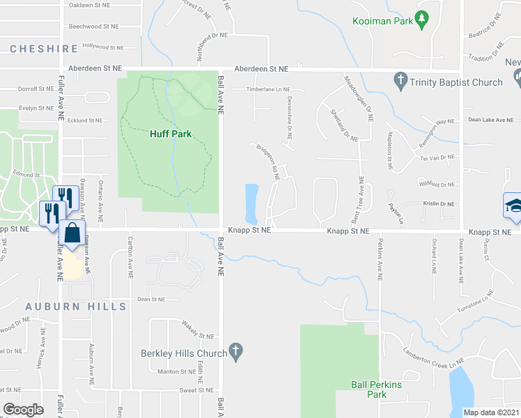 map of restaurants, bars, coffee shops, grocery stores, and more near 2017 Bridgeport Road Northeast in Grand Rapids