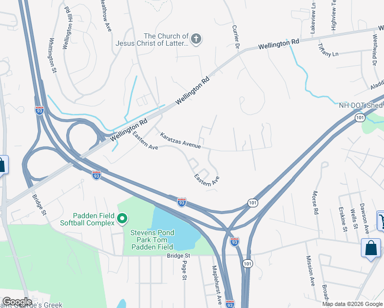 map of restaurants, bars, coffee shops, grocery stores, and more near 92 Eastern Avenue in Manchester