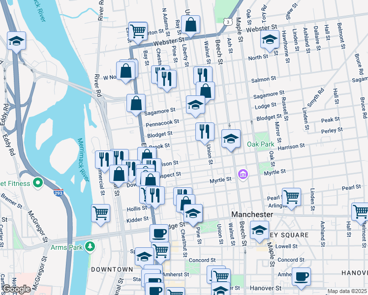 map of restaurants, bars, coffee shops, grocery stores, and more near 48 Brook Street in Manchester