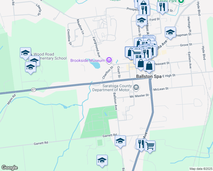 map of restaurants, bars, coffee shops, grocery stores, and more near 118 West High Street in Ballston Spa