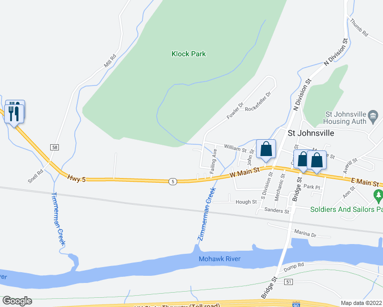 map of restaurants, bars, coffee shops, grocery stores, and more near 7 Timmerman Avenue in Saint Johnsville