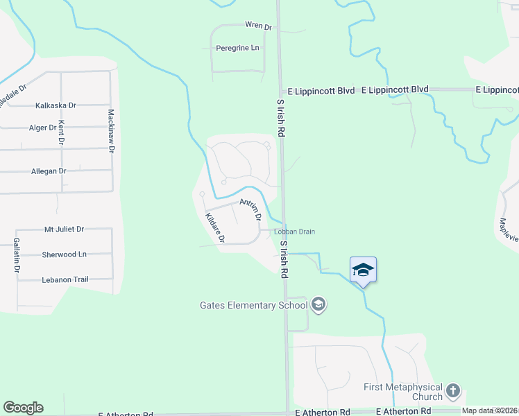 map of restaurants, bars, coffee shops, grocery stores, and more near 2199 Antrim Drive in Davison
