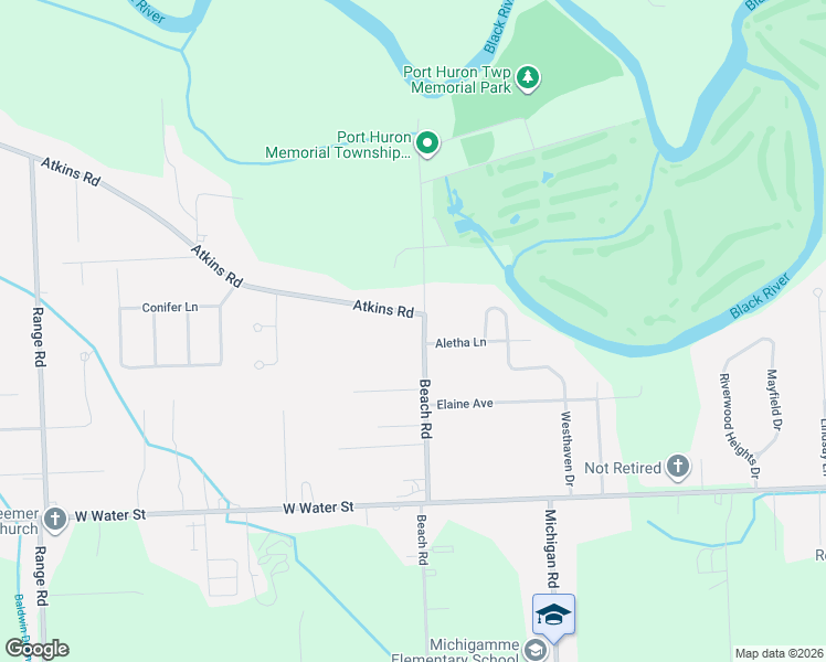 map of restaurants, bars, coffee shops, grocery stores, and more near 4105 Atkins Road in Port Huron