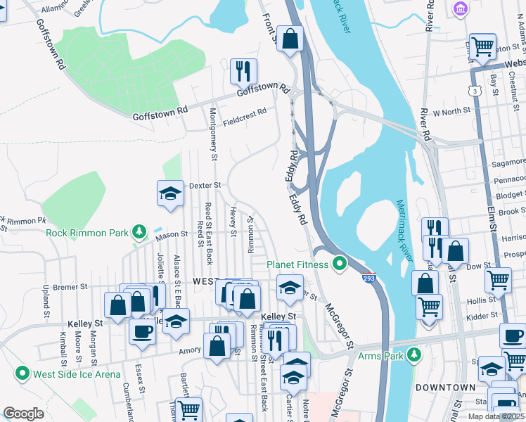 map of restaurants, bars, coffee shops, grocery stores, and more near 419 Coolidge Avenue in Manchester