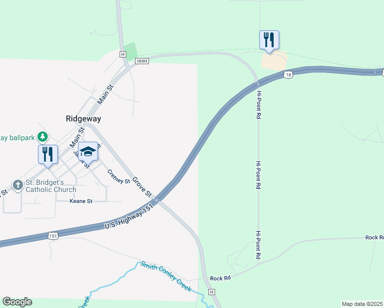 map of restaurants, bars, coffee shops, grocery stores, and more near in Ridgeway