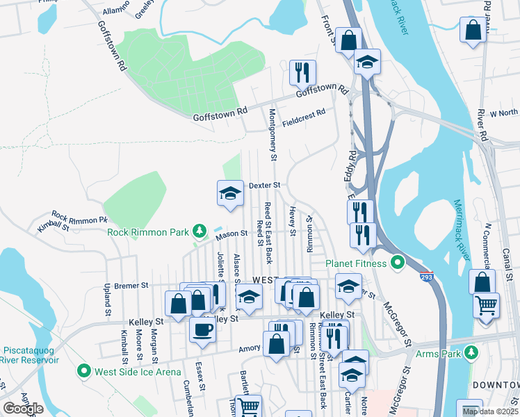 map of restaurants, bars, coffee shops, grocery stores, and more near 356 Reed Street in Manchester