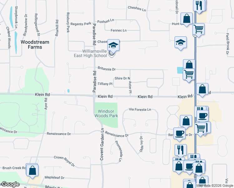 map of restaurants, bars, coffee shops, grocery stores, and more near 64 Shire Drive South in East Amherst