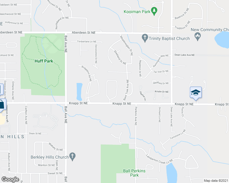 map of restaurants, bars, coffee shops, grocery stores, and more near 2104 E Wyndham Hill Dr NE in Grand Rapids