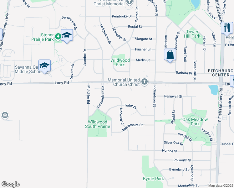 map of restaurants, bars, coffee shops, grocery stores, and more near 2678 Norwich Street in Fitchburg