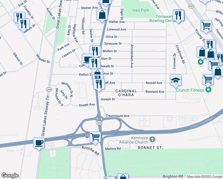 map of restaurants, bars, coffee shops, grocery stores, and more near 56 Bannard Avenue in Tonawanda