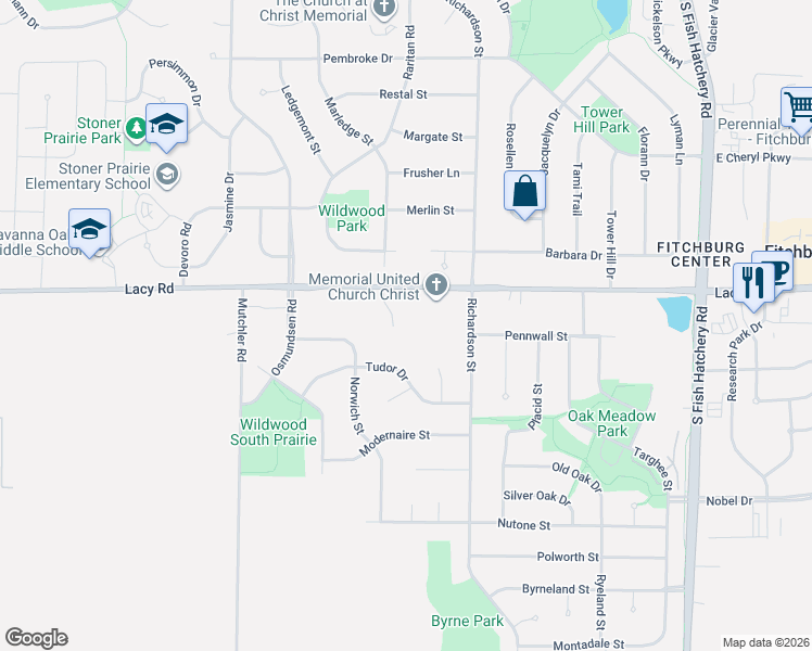 map of restaurants, bars, coffee shops, grocery stores, and more near 2664 Aberdeen Court in Fitchburg