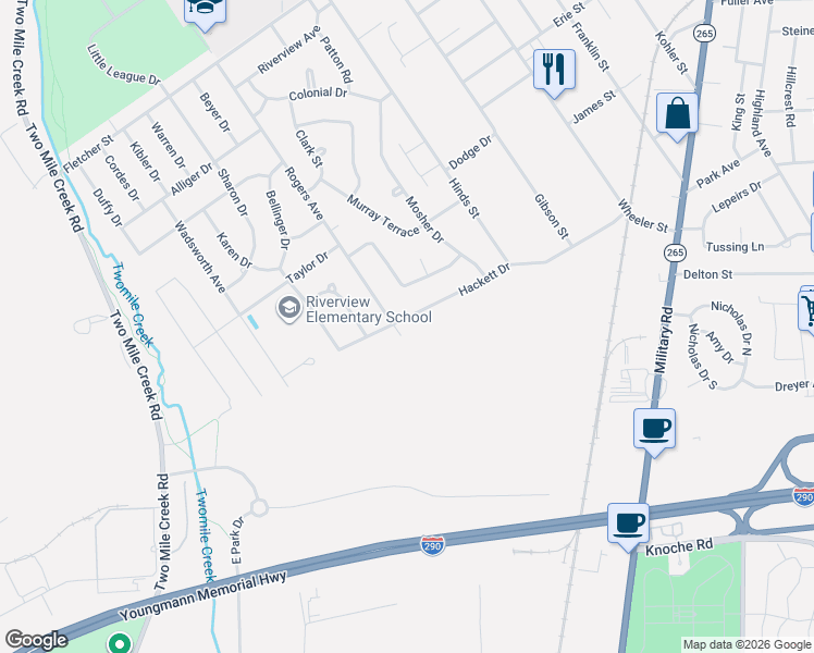 map of restaurants, bars, coffee shops, grocery stores, and more near 309 Rogers Avenue in Tonawanda
