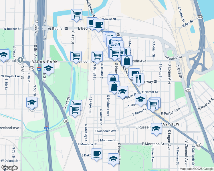 map of restaurants, bars, coffee shops, grocery stores, and more near 324 East Wilson Street in Milwaukee