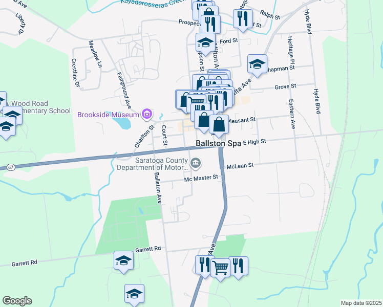 map of restaurants, bars, coffee shops, grocery stores, and more near 45 West High Street in Ballston Spa