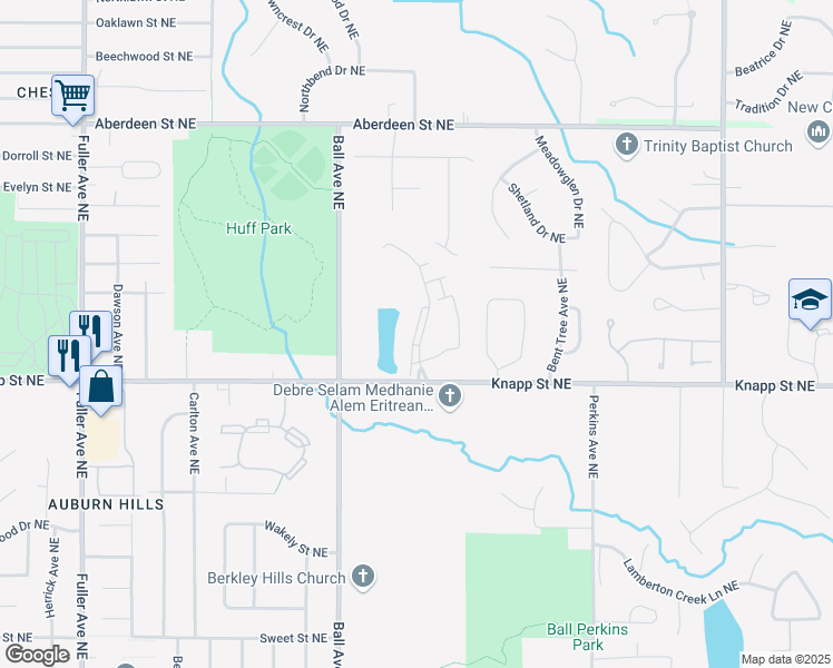 map of restaurants, bars, coffee shops, grocery stores, and more near 2017 Bridgeport Road Northeast in Grand Rapids