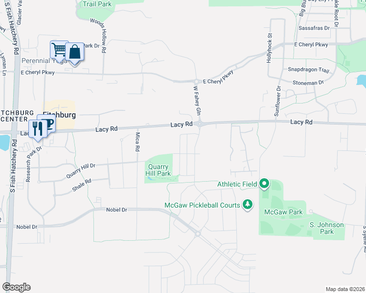 map of restaurants, bars, coffee shops, grocery stores, and more near 2680 Dungarvan Road in Fitchburg