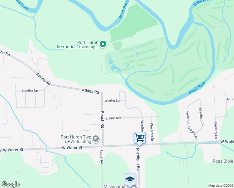 map of restaurants, bars, coffee shops, grocery stores, and more near 3169 Whittier Drive in Port Huron