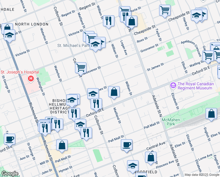 map of restaurants, bars, coffee shops, grocery stores, and more near 822 Maitland Street in London