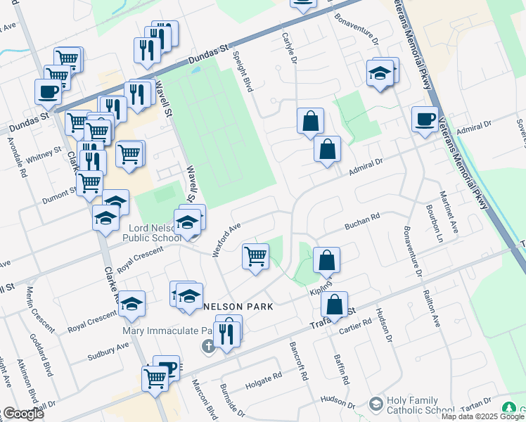 map of restaurants, bars, coffee shops, grocery stores, and more near 131 Wexford Avenue in London