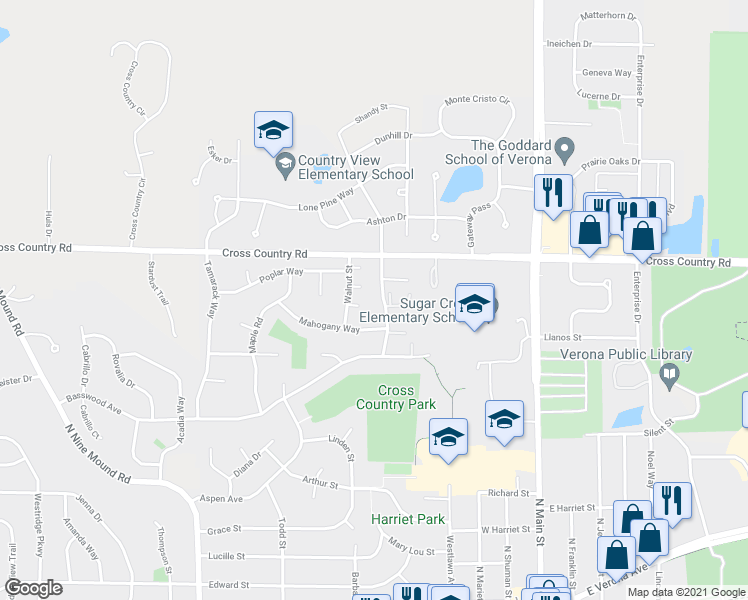 map of restaurants, bars, coffee shops, grocery stores, and more near 864 Hemlock Dr in Verona