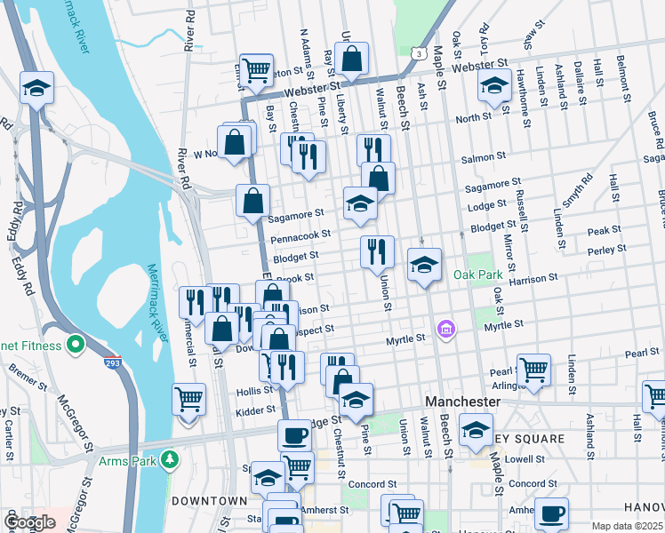 map of restaurants, bars, coffee shops, grocery stores, and more near 48 Brook Street in Manchester