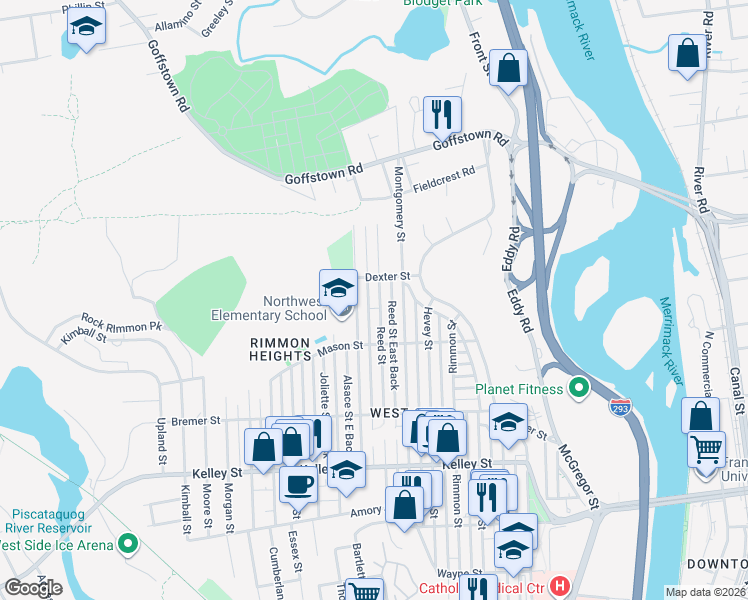 map of restaurants, bars, coffee shops, grocery stores, and more near 356 Reed Street in Manchester