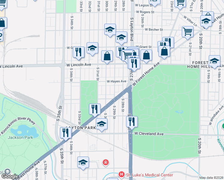 map of restaurants, bars, coffee shops, grocery stores, and more near 2437 South 29th Street in Milwaukee