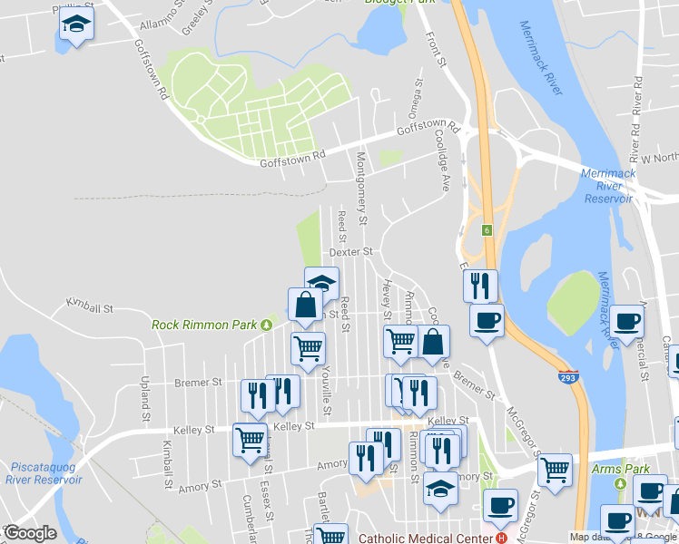map of restaurants, bars, coffee shops, grocery stores, and more near 356 Reed Street in Manchester