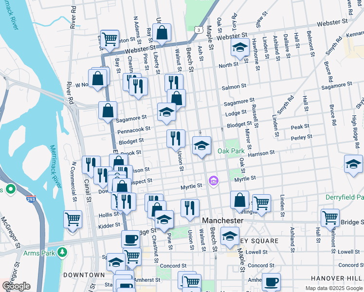 map of restaurants, bars, coffee shops, grocery stores, and more near 110 Brook Street in Manchester