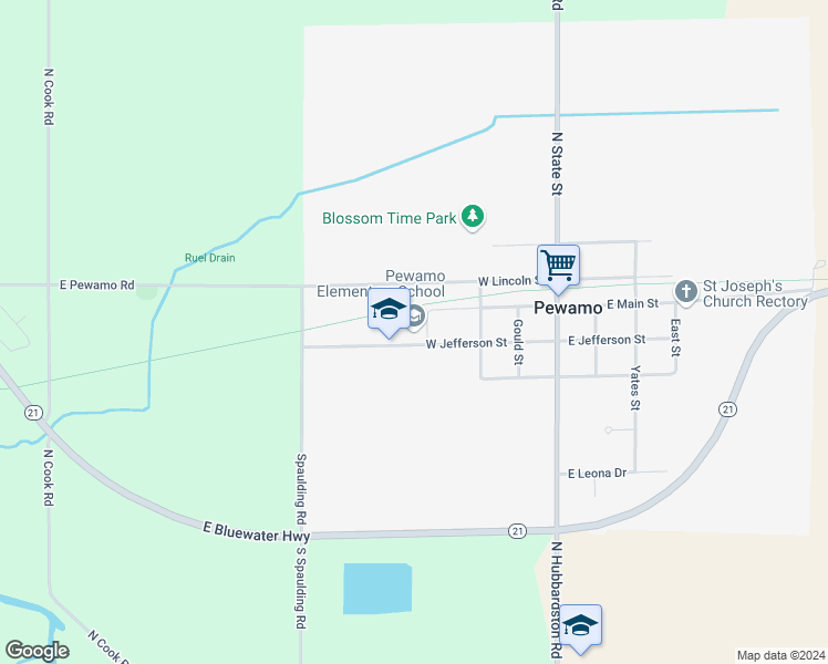 map of restaurants, bars, coffee shops, grocery stores, and more near 430 West Jefferson Street in Pewamo