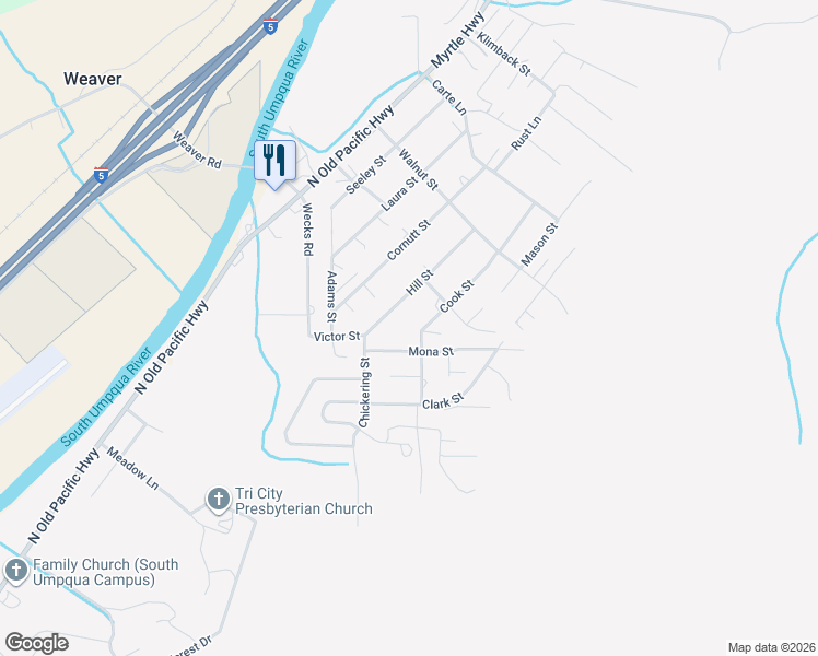 map of restaurants, bars, coffee shops, grocery stores, and more near 929 Cook St in Myrtle Creek
