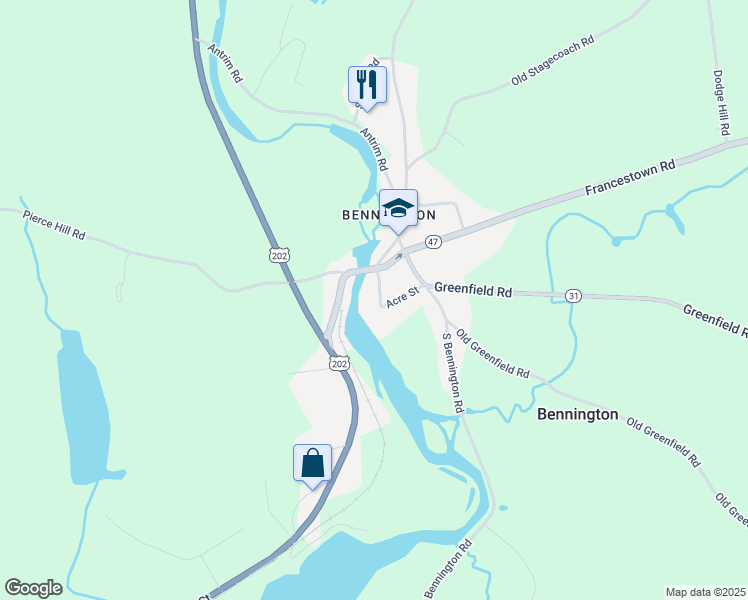 map of restaurants, bars, coffee shops, grocery stores, and more near 24 Acre Street in Bennington