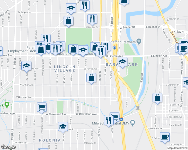 map of restaurants, bars, coffee shops, grocery stores, and more near 2434 South 7th Street in Milwaukee