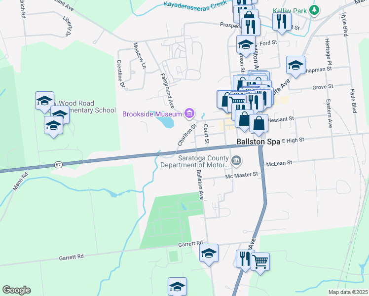 map of restaurants, bars, coffee shops, grocery stores, and more near 118 West High Street in Ballston Spa