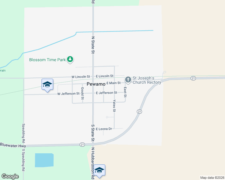 map of restaurants, bars, coffee shops, grocery stores, and more near 141 Yates Street in Pewamo