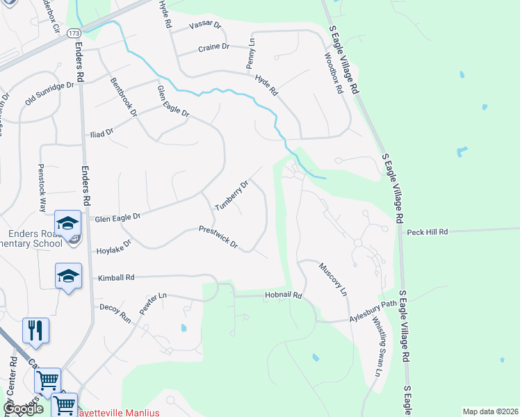 map of restaurants, bars, coffee shops, grocery stores, and more near 8435 Prestwick Dr in Manlius