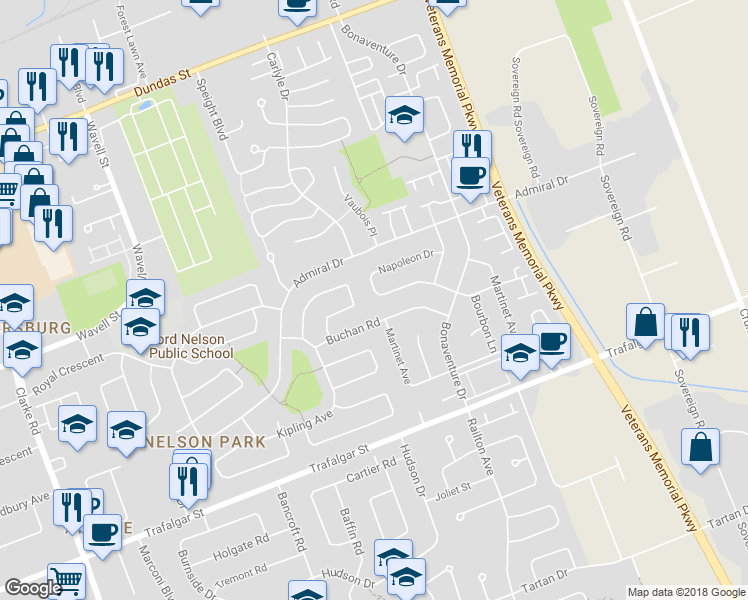 map of restaurants, bars, coffee shops, grocery stores, and more near 102 Napoleon Drive in London