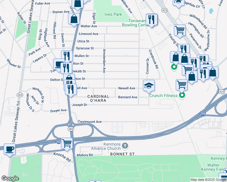 map of restaurants, bars, coffee shops, grocery stores, and more near 40 Drew Place in Tonawanda