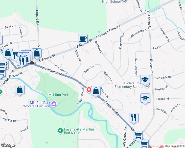 map of restaurants, bars, coffee shops, grocery stores, and more near 4632 Emblem Circle in Manlius