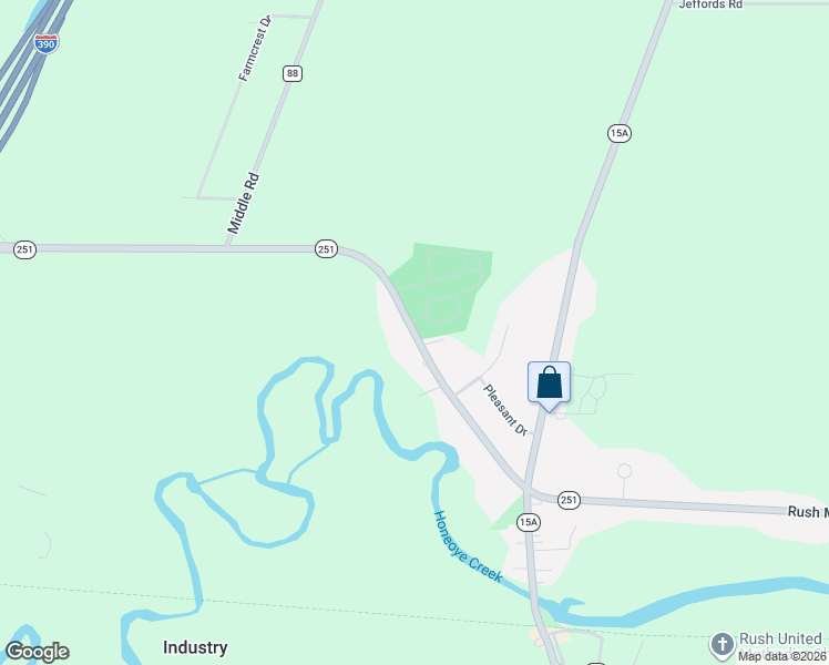 map of restaurants, bars, coffee shops, grocery stores, and more near Rush Scottsville Road in Rush