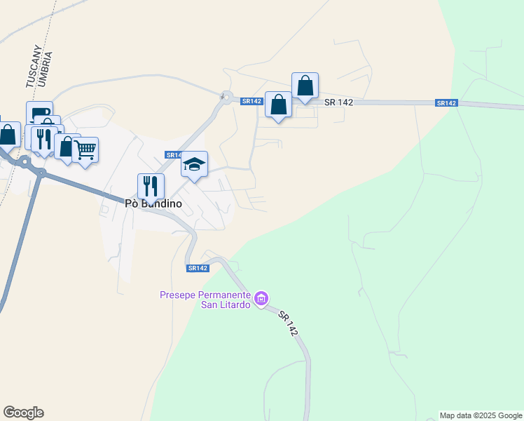 map of restaurants, bars, coffee shops, grocery stores, and more near 125 via sicilia in Provincia di Perugia
