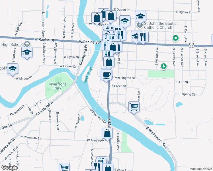 map of restaurants, bars, coffee shops, grocery stores, and more near in Jefferson