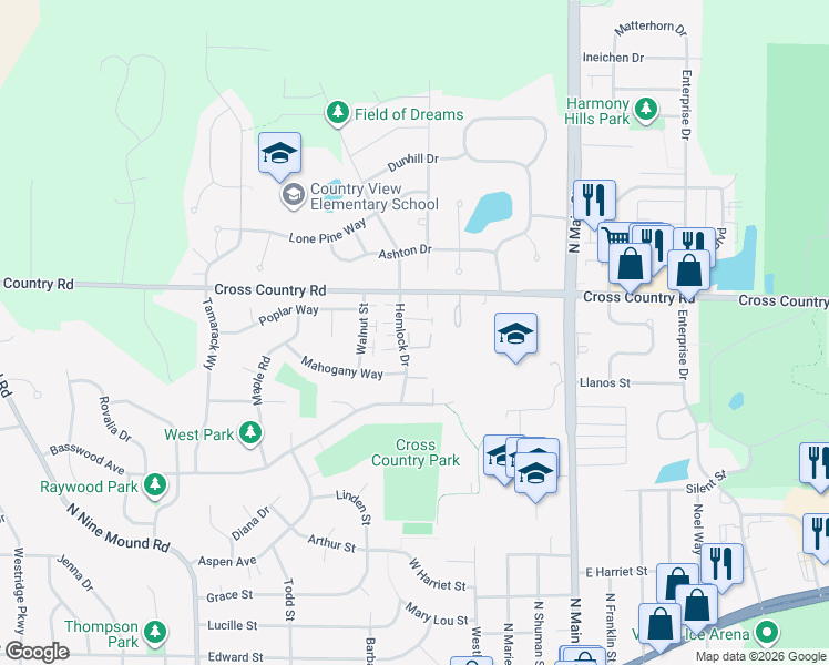 map of restaurants, bars, coffee shops, grocery stores, and more near 901 Hemlock Drive in Verona