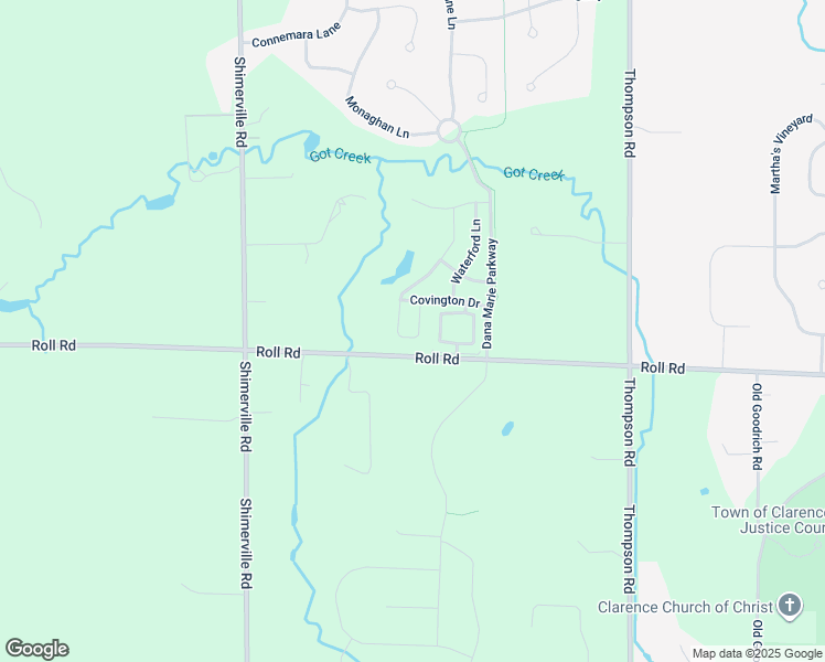 map of restaurants, bars, coffee shops, grocery stores, and more near 5595 Chatham Lane in Clarence Center